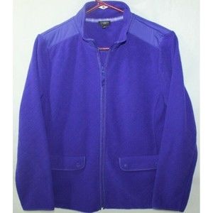 TALBOTS Petite Womans Sz L Purple Diamond Fleece Jacket Full Zip w/ Pockets NICE